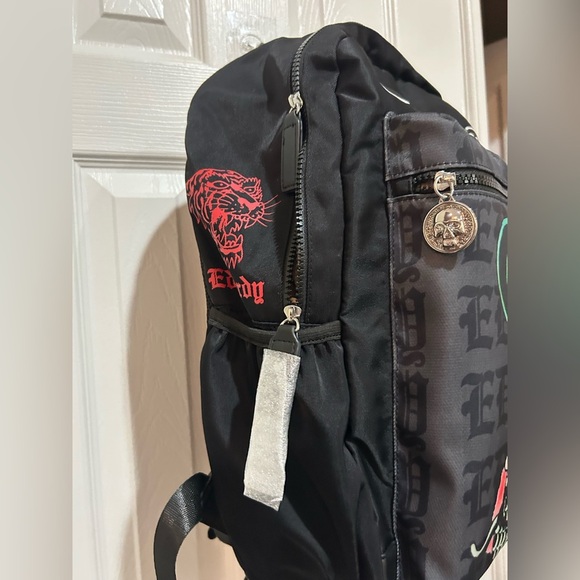 Ed Hardy Black and Gray Backpack with Skull Design - Picture 3 of 5